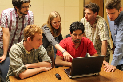 CCWAS IGERT students planning the workshop, "The Future of Water in California." From left to right: Derek Nixon, Eric Kent, Alison Whipple, Nicolas Bambach, Michael Levy, and Alan Rhoades.