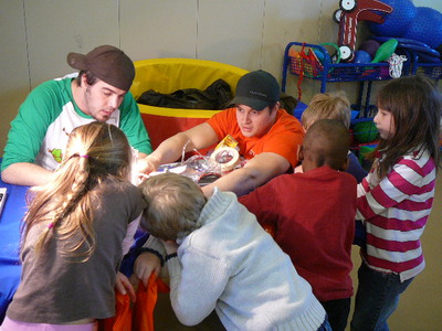 Will Reid and Erik Koepf show students how a Hydrogen Fan works!